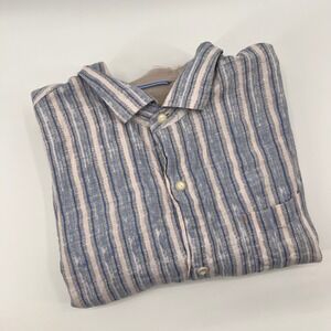 Tommy Bahama Linen Striped Short Sleeve Button Up Shirt Men's Large Tall